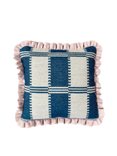 Load image into Gallery viewer, Blue Woven Checkerboard + Pale Pink Frill