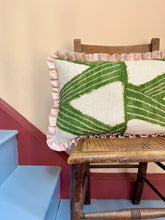 Load image into Gallery viewer, Green Zigzag + Pale Pink Frill