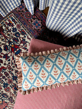 Load image into Gallery viewer, Blue and Orange Trellis + Orange Stripe Frill