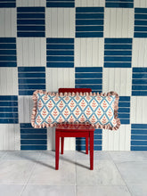 Load image into Gallery viewer, Blue and Orange Trellis + Orange Stripe Frill