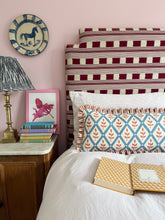 Load image into Gallery viewer, Blue and Orange Trellis + Orange Stripe Frill