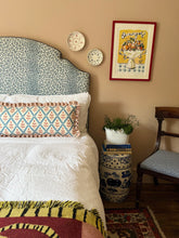Load image into Gallery viewer, Blue and Orange Trellis + Orange Stripe Frill
