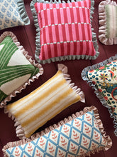 Load image into Gallery viewer, Blue and Orange Trellis + Orange Stripe Frill