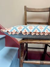 Load image into Gallery viewer, Blue and Orange Trellis + Orange Stripe Frill