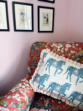 Load image into Gallery viewer, Blue Horse + Your Choice of Frill / Piping and Back Fabric