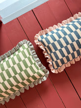 Load image into Gallery viewer, Green Checkerboard + Pale Blue Frill