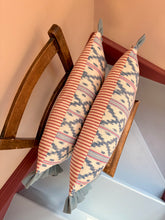 Load image into Gallery viewer, Blue and Red Ikat + Mid Blue Frill