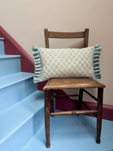 Load image into Gallery viewer, Blue Flower + Yellow Stripe Back and Pale Blue Frill