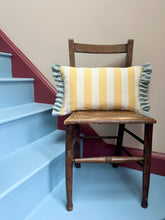 Load image into Gallery viewer, Blue Flower + Yellow Stripe Back and Pale Blue Frill