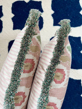 Load image into Gallery viewer, Green and Pink Ikat + Your Choice of Frill / Piping and Back Fabric