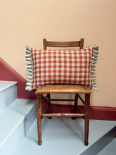 Load image into Gallery viewer, Red Ditsy Block Print + Red Gingham Back and Pale Blue Frill