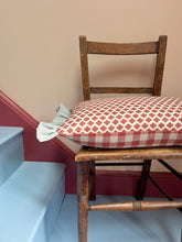 Load image into Gallery viewer, Red Ditsy Block Print + Red Gingham Back and Pale Blue Frill