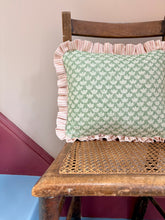 Load image into Gallery viewer, Green Small Scale Petal + Pink Candy Stripe Frill
