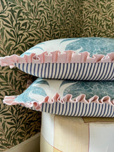 Load image into Gallery viewer, Blue Marbled Stripe + Your Choice of Frill / Piping and Back Fabric