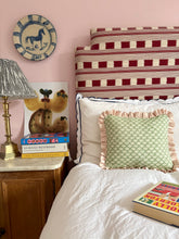 Load image into Gallery viewer, Green Small Scale Petal + Pink Candy Stripe Frill