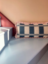 Load image into Gallery viewer, Blue Woven Checkerboard + Pale Pink Frill