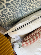 Load image into Gallery viewer, Red Ditsy Block Print + Red Gingham Back and Pale Blue Frill