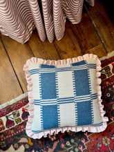 Load image into Gallery viewer, Blue Woven Checkerboard + Pale Pink Frill