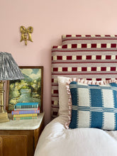 Load image into Gallery viewer, Blue Woven Checkerboard + Pale Pink Frill