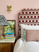 Load image into Gallery viewer, Red Ditsy Block Print + Red Gingham Back and Pale Blue Frill