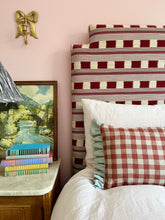 Load image into Gallery viewer, Red Ditsy Block Print + Red Gingham Back and Pale Blue Frill