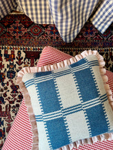 Load image into Gallery viewer, Blue Woven Checkerboard + Pale Pink Frill