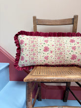 Load image into Gallery viewer, Pretty Floral Pink Stripe + Maroon Frill
