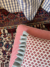 Load image into Gallery viewer, Red Ditsy Block Print + Red Gingham Back and Pale Blue Frill