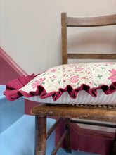 Load image into Gallery viewer, Pretty Floral Pink Stripe + Maroon Frill