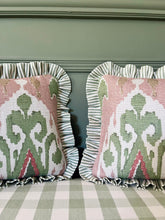 Load image into Gallery viewer, Green and Pink Ikat + Your Choice of Frill / Piping and Back Fabric