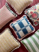 Load image into Gallery viewer, Red Ditsy Block Print + Red Gingham Back and Pale Blue Frill