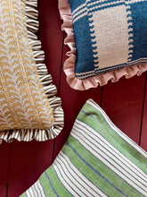 Load image into Gallery viewer, Blue Woven Checkerboard + Pale Pink Frill