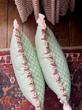 Load image into Gallery viewer, Green Petal + Pink Candy Stripe Frill