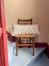 Load image into Gallery viewer, Blue and Orange Trellis + Orange Stripe Frill