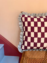 Load image into Gallery viewer, Plum Checkerboard + Your Choice of Frill / Piping and Back Fabric