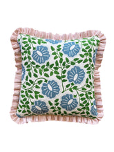 Load image into Gallery viewer, Green and Blue Flower + Your Choice of Frill / Piping and Back Fabric