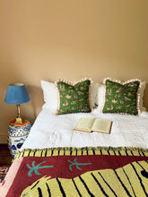 Load image into Gallery viewer, Green Vintage Folk Scene + Pink Stripe Frill