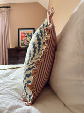 Load image into Gallery viewer, Blue Scrolling Fern + Pink Stripe Frill