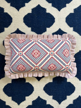 Load image into Gallery viewer, Blue and Red Geo + Plain Pink Frill