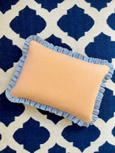 Load image into Gallery viewer, Orange Micro Gingham + Blue Stripe Frill