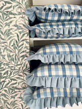 Load image into Gallery viewer, Blue Check + Pale Blue Linen Frill