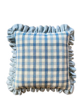 Load image into Gallery viewer, Blue Check + Pale Blue Linen Frill
