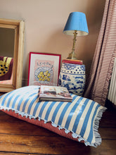 Load image into Gallery viewer, Blue Deckchair Stripe + Blue Narrow Stripe Frill