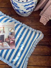 Load image into Gallery viewer, Blue Deckchair Stripe + Blue Narrow Stripe Frill