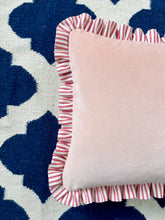 Load image into Gallery viewer, Dusky Pink Velvet + Red Ticking Frill