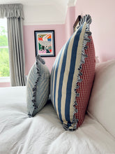 Load image into Gallery viewer, Blue Deckchair Stripe + Blue Narrow Stripe Frill
