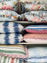 Load image into Gallery viewer, Blue Ikat Stripe + Dusky Pink Piping