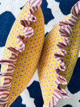 Load image into Gallery viewer, Yellow and Pink Star + Red Ticking Stripe Frill