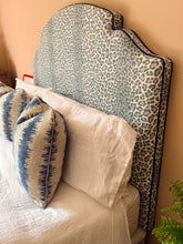 Load image into Gallery viewer, Blue Ikat Stripe + Dusky Pink Piping