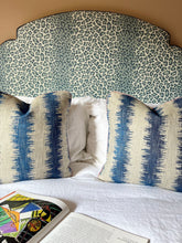 Load image into Gallery viewer, Blue Ikat Stripe + Dusky Pink Piping